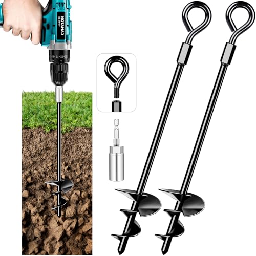 Payivsve Ground Anchors 2 Pack, Heavy Duty Swing Set Anchors, Spiral Earth Anchor for Trampoline, Camping, Shed, Canopies, Metal Trampoline Anchor Resistant Strong Wind