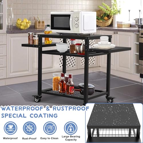 RAXSINYER 42" x 20" Three-Shelf Grill Cart - Outdoor BBQ & Work Cart - Movable Pizza Oven Table - Commercial Multifunctional Kitchen Food Prep Worktable - Thumbnail 4