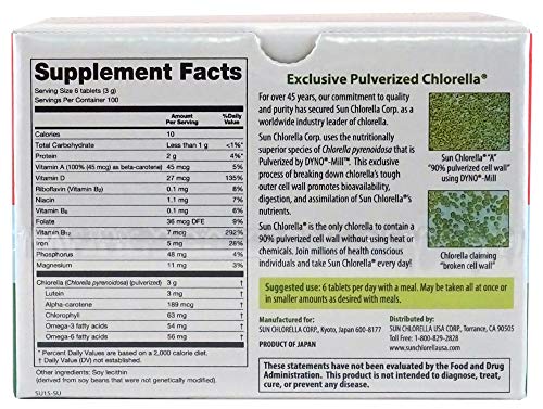 Sun Chlorella Twice As Nice Bundle 2Ct 500Mg Whole Body Wellness Green Algae Superfood Supplement 600 Tablets Plus Powder Green Algae Superfood Supplement 10X6G Packets #TOP3