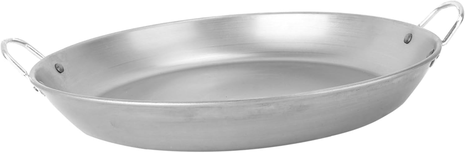 IMIKEYA Round Barbecue Pot Silver Teppanyaki Grill Pan for Indoor Cooking Smooth Surface Grilling Iron Plate for Steak and Outdoor Camping