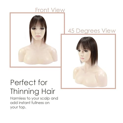 Miniatura 5 de MY-LADY Toppers de cabello humano para mujer, cabello Remy real, densidad del 150%, 2.8 x 5.1 in, base de seda con flequillo, piezas de cabello