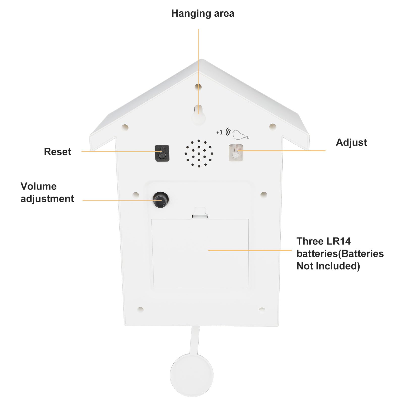 Reloj de Cuco, Reloj de Pared con Forma de Casa de Pájaros con Péndulo, Pequeño y Moderno Llamado de Voz de Pájaro, Estilo Nórdico, Arte de Pared, Péndulo para Colgar en la (White)