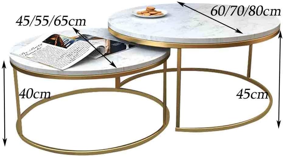 Tables Home Décor Furniture 2 Piece Marble Coffee Table,Stacking Nesting End Table for Living Room Hotel,Metal Base,Light Furniture,Size Optional Living Room or Lounge