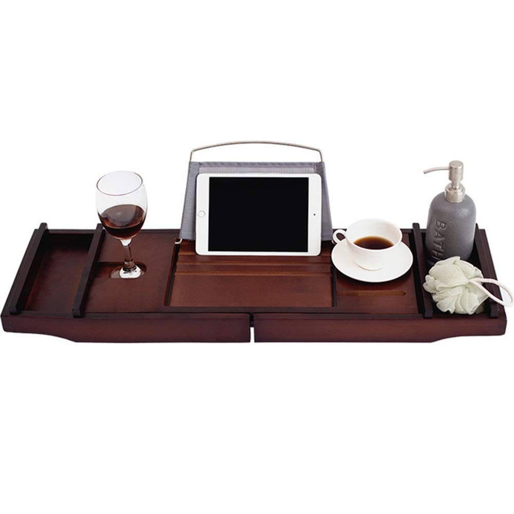 Bandeja de bambú para bañera con estante extensible con soporte para libros, tableta, teléfono celular, soporte para copas de vino, bandeja de bañera con lados extensibles