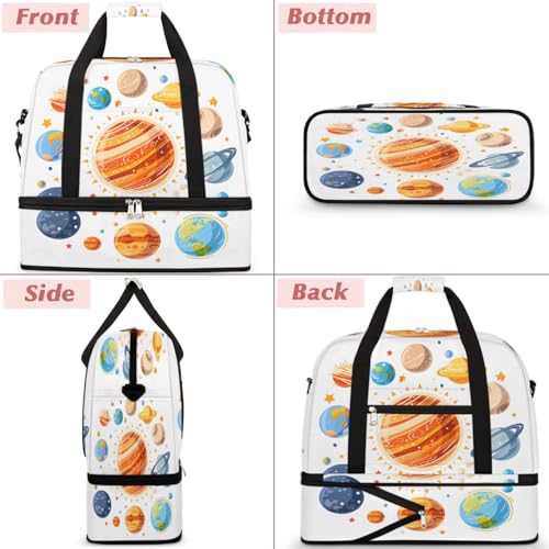 Travel Duffel Bags Cartoon Solar System Foldable Weekender Bags for Women with Shoes Compartment Waterproof & Tear Resistant Carry on Overnight Luggage Duffel Bag Shoulder Sports Tote Bag,A-5313