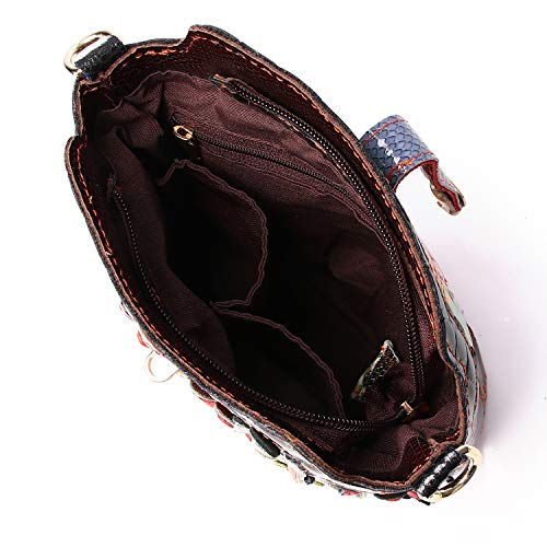 Image of Women 3D Floral Multicolor Small Crossbody Bag Genuine Leather Handbag Snake Pattern Colorful Spliced Shoulder Purse