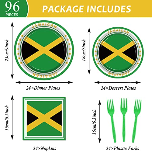 Image of 96 PCS Jamaica Flag Party Supplies Paper Plates Napkins Jamaica Birthday Decorations Favors for Jamaican Serves 24