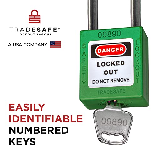 TRADESAFE Lockout Tagout Locks Set 10 Green Keyed Alike Padlocks, 2 Keys Per Lock, OSHA