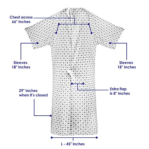 Magnus Care Hospital Gown Cotton Blend, Useful, Fashionable Patient Gowns, Back Tie, 46" Long & 66" Wide, Fits to 2XL Sizes Fit Comfortably - 4 Pack Hospital Gown