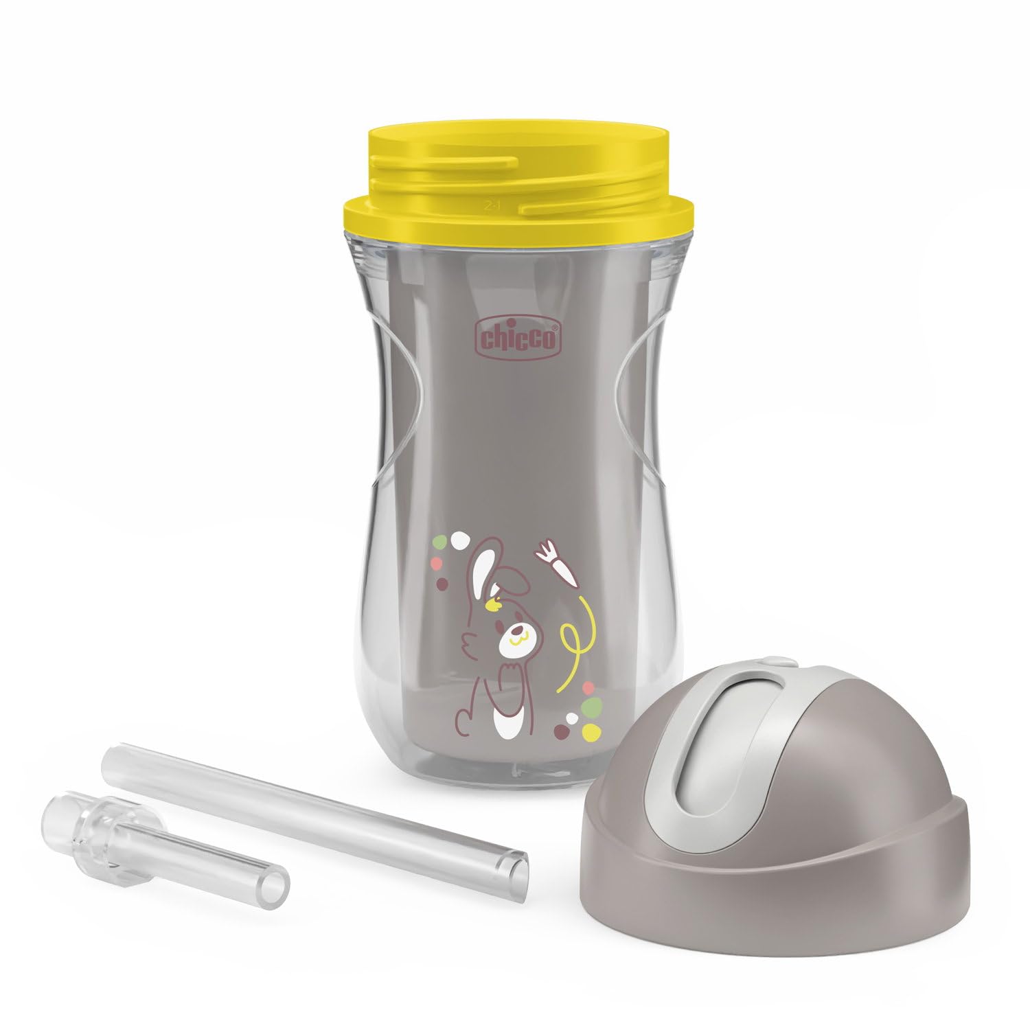 Silikonowy kubek Chicco Sport Cup dla dzieci 14 + miesięcy, 266 ml, Naucz się pić kubek z termosem, z elastyczną słomką odporną na ugryzienie, bez BPA, szary