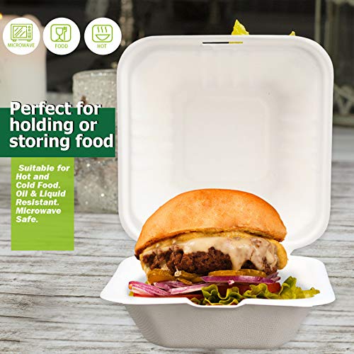 Green Earth 6-Inch, 100-Count, Compostable Clamshell, Natural Bagasse (Sugarcane Fiber), Take-Out/to-Go Food Boxes - Biodegradable Containers, Hinged Lid - Microwave-Safe - Gluten-Free - Eco-Friendly - Image 3
