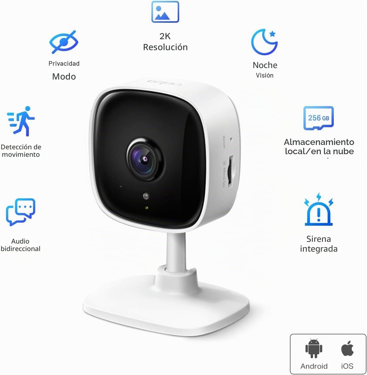 TP-Link - Cámara de Seguridad Tapo 2K para Monitor de bebé, cámara de Perro con detección de Movimiento, Audio bidireccional, visión Nocturna, Almacenamiento en la Nube y Tarjeta SD (hasta 256 GB),