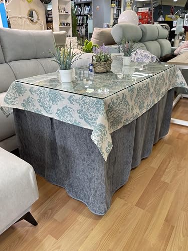 Ropa Chenilla de Mesa Camilla Rectangular (Gris) con 8 Pliegues - Incluye tapete Antimanchas Turquesa - Varias medidas - Falda Mesa Camilla, Enaguillas, Ropa Chenilla (120 x 70 cm (72 cm de Alto))