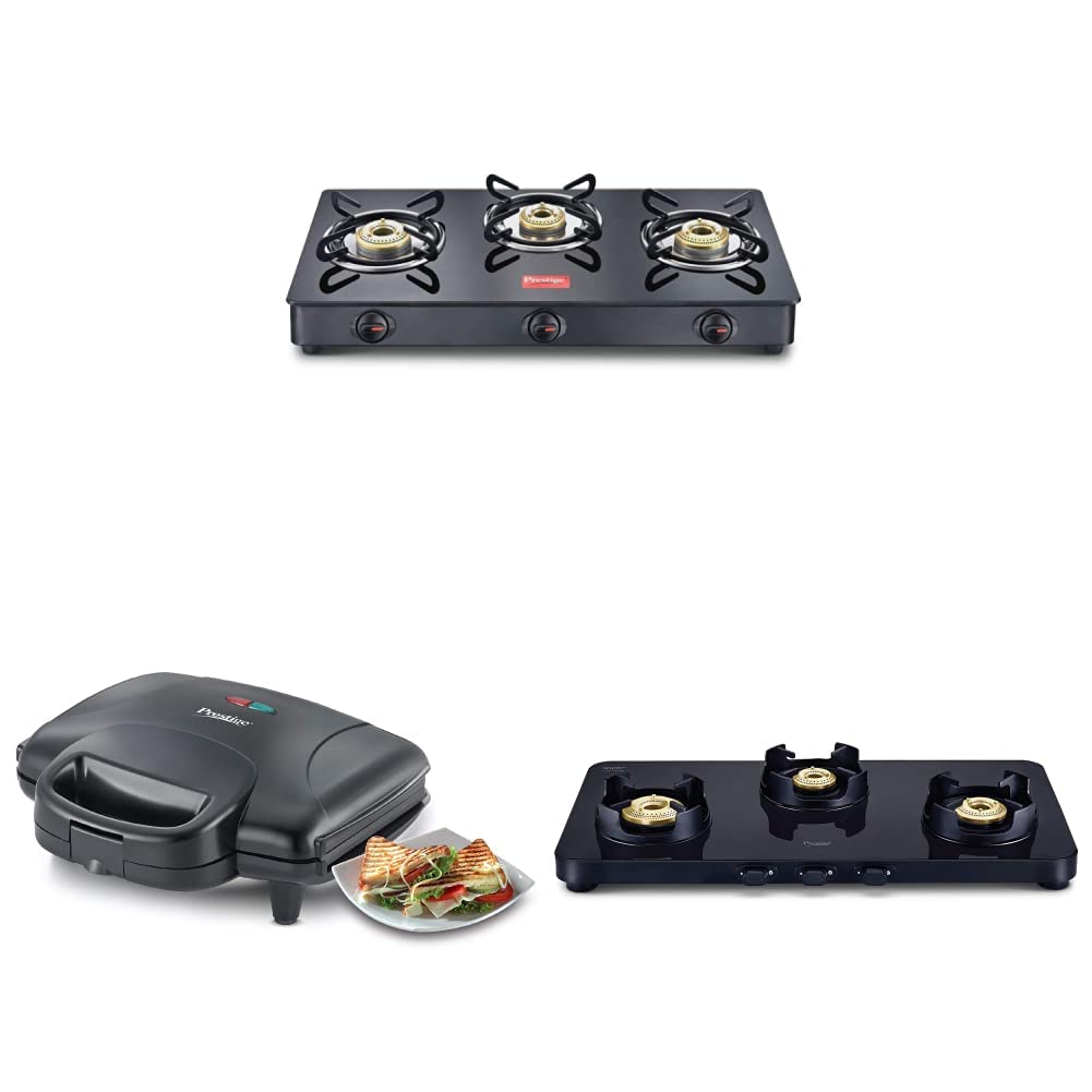 Buy Prestige IRIS LPG Stove, 3 Burner, Black, Glass, Manual & Sandwich
