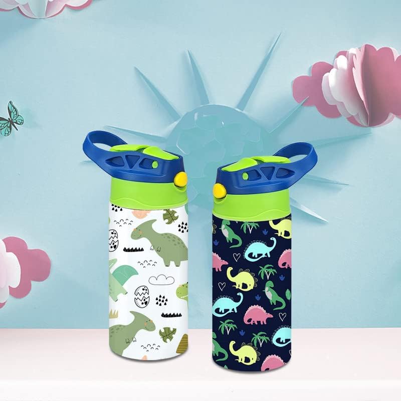 Kids Sublimation Tumbler,12oz Sublimation Water Bottle Blanks,Straight Stainless Steel Todder Sippy Cup,2PACK Double Wall Insulated Sippy Tumbler with Handle,Shrink Film,Leak Proof(Blue) - Image 2