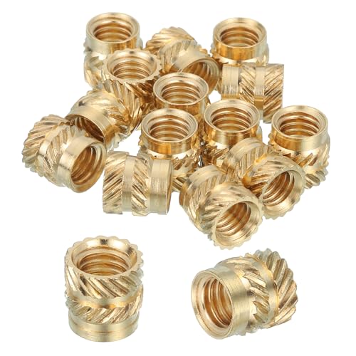 sourcing map 16 Pcs Threaded Inserts, M6 Brass Heat Set Insert for 3D Printing and Plastic Material Female Knurled Insert Nuts for Laptops Electronic Products, M6x8x8mm
