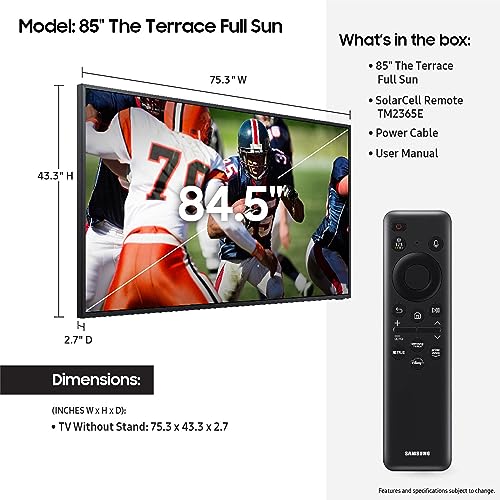 Image of Samsung 85-Inch Class Neo QLED 4K The Terrace Full Sun Outdoor Series, Ultra Bright Picture, IP56, Anti-Reflection, Wide Viewing Angle, Quantum HDR+ Smart TV w /Alexa Built-in (QN85LST9C, 2023 Model)