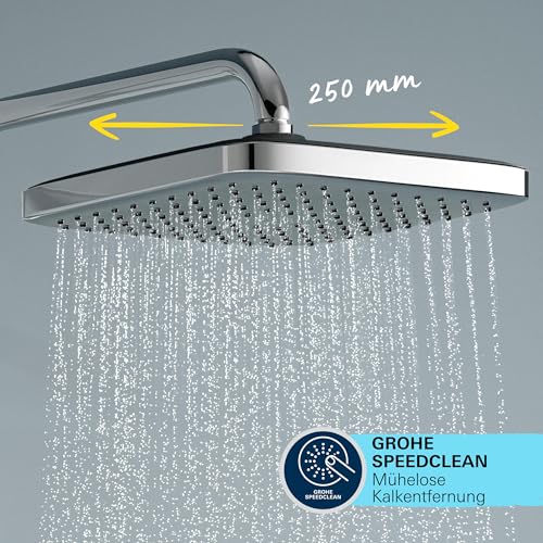 GROHE Vitalio 250, Duschset ohne Armatur, wassersparend, 8l pro Min (Regendusche für vorhandene Duscharmaturen, Duschkopf 2 Strahlarten, Duschstange 104cm, Duschsystem), eckig, chrom, 26986001