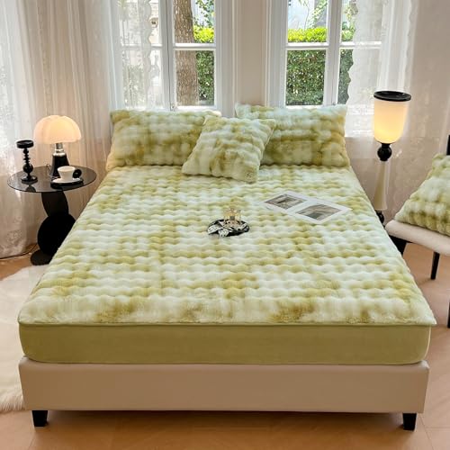 ZIQINPSQ Plush Shaggy Fitted Sheet Queen Size-Velvet Fitted Sheet Faux Fur Bottom Sheet with 15