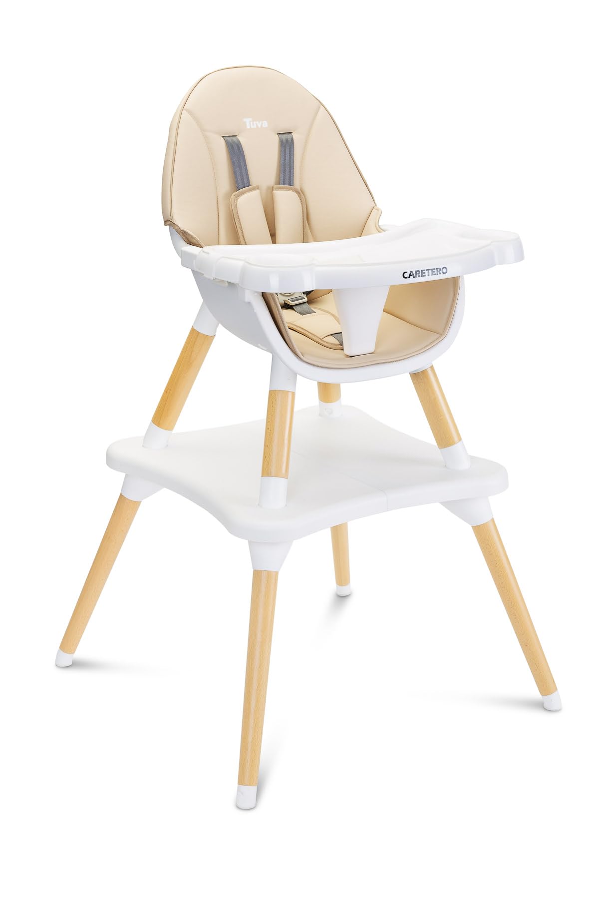 CARETERO Tuva Chaise Haute Bébé - Design Scandinave - Chaise Repas Bébé de 6 Mois à 3 ans - Charge Maximale 15 kg - 2en1 Chaise Haute ou Chaise + Table - Plateau Réglable - Beige