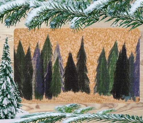 NociHah Winter Snowflakes Welcome Front-Door-Mat - Pine Trees Entrance Welcome-Doormat for Outdoor-Indoor-Entry-Rug for Outside Porch 17x29 Inch