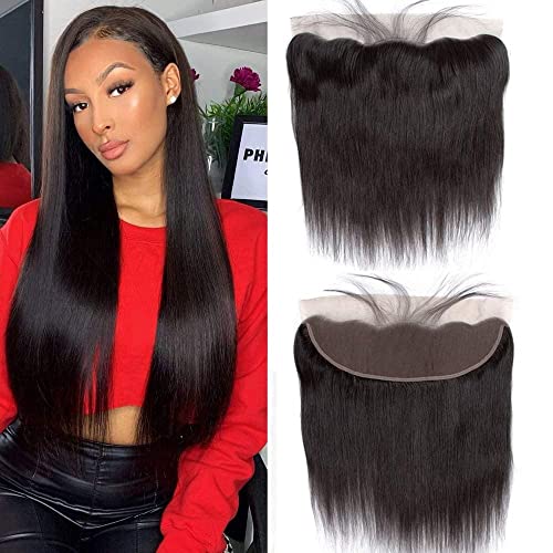13x4 HD Lace Lace Frontal Closure Brazilian Straight Human Hair Ear to Ear Lace Frontal 14 Inch Free Part Full 150% Density Swiss Lace Frontal Closure Natural Black Color