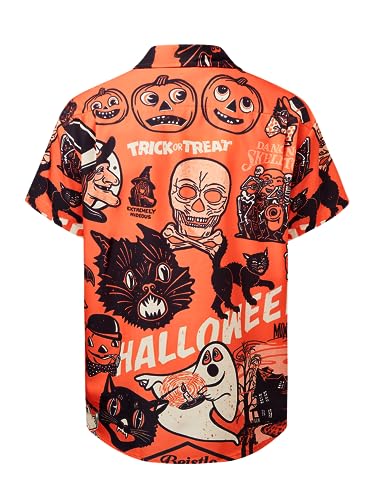 Hardaddy Men's Halloween Shirt Short Sleeve Button Down Funny Print Casual Shirt2