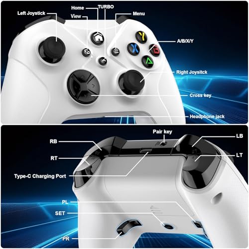 Turbo Macro Wireless Gamepad for Xbox Series X|S & Xbox One, PC/iOS/Android Gaming Controller with Dual Vibration, 3.5mm Audio Jack, White by Nonbliep - Image 5