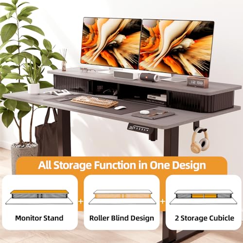 Image of JOY worker 48 inch Electric Adjustable Standing Desk with Storage Monitor Stand