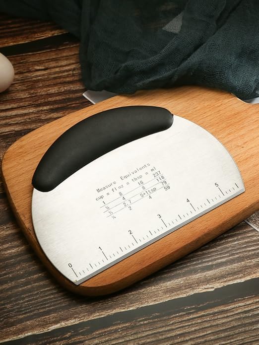 Stainless Steel Dough Scraper with Measuring Scale - 6.2-Inch Multifunctional Spatula for Vegetables, Bread, Pizza & Pastry, Black Baking & Kitchen Tool