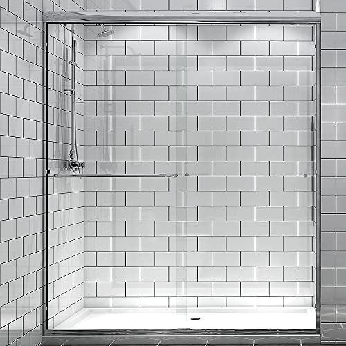 Outmoin 56-60 In. W X 70 In. H Aluminium Tracks Sliding Shower Door With 1/4 In. Tempered Clear Glass, Walk-In Bathroom Shower Door With Stainless Steel Handle In Chrome Finish #TOP1
