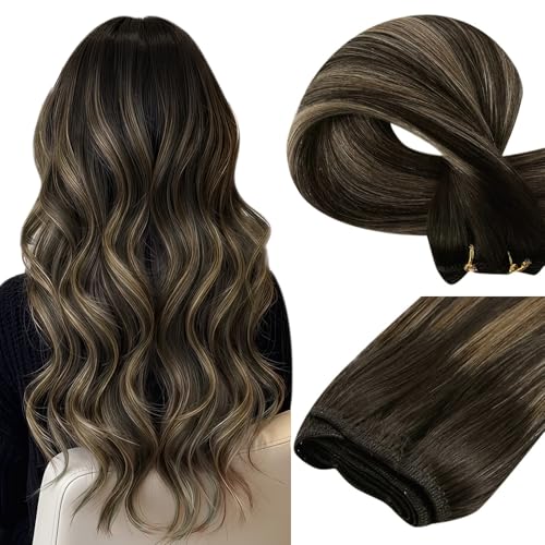 Image of Easyouth Hair Extensions Sew in Balayage Straight Extensions Sew in Hair Balayage Darkest Brown Mixed with Light Brown Human Hair for All Day Wear 18 Inch 100G