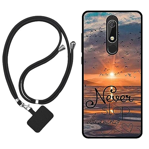 Sunrive Funda Compatible con Nokia 5.1,Slim Fit Gel Mate Carcasa Case Bumper de Impactos y Anti-Arañazos Espalda Cover (Mar,Sol,Gaviotas)+1 X Correa Universal