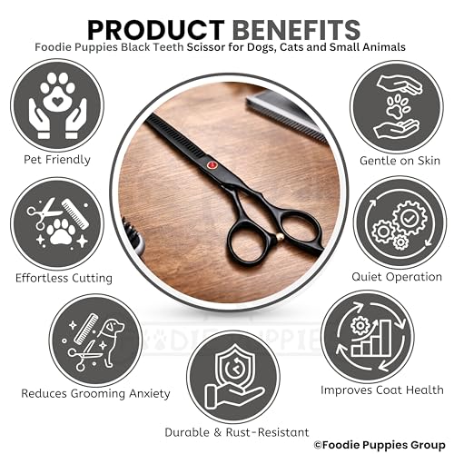 Image of Foodie Puppies Professional Dog Thinning Scissors with Teeth - Black Grooming Shears for Dogs & Cats | Stainless Steel, Smooth Cut, Ergonomic Handle for Salon & Home Pet Grooming Daily Use