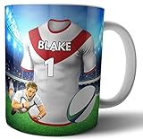 Taza personalizada con el nombre y número elegidos en la camisa.