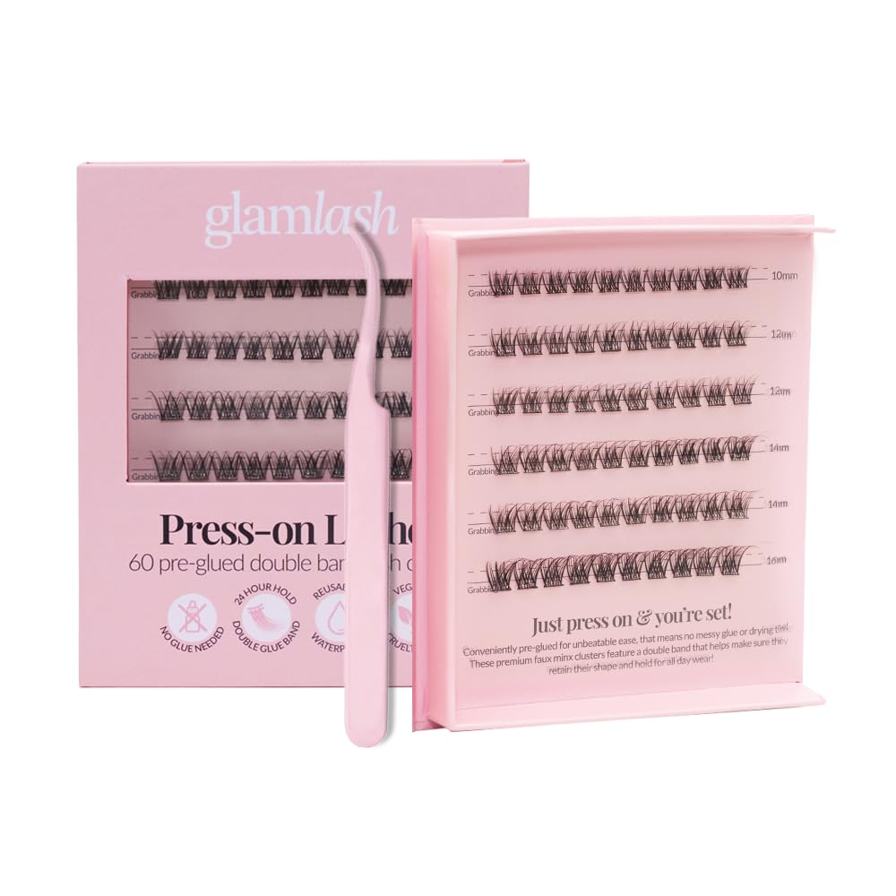 Self Adhesive Press On Eyelashes | Double Pre Glued Strips, 24 hours Hold| No Glue Needed, No Remover, Reusable & Waterproof | 60pcs Natural Lash