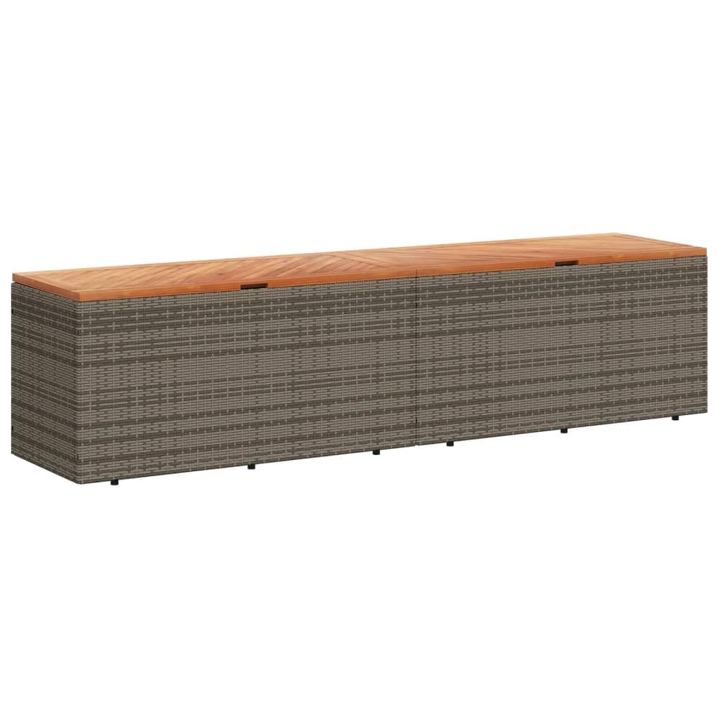 IKAYAA Baúl de Jardín, Arcón Exterior de Acacia Ratán, Caja de Almacenamiento con Bolsa Interior Resistente al Agua, Organizador Herramientas, Gris 220 x 50 x 54 cm