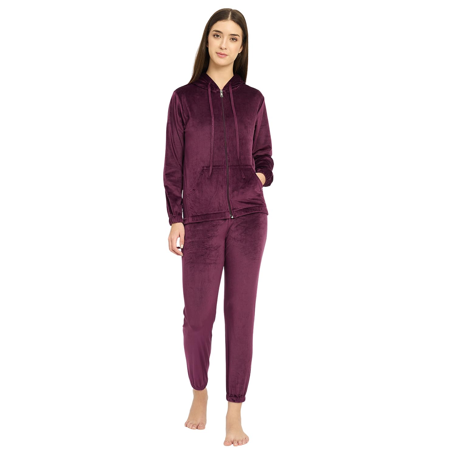 camey Women’s Full Sleeve Hooded Nightsuit Set – Soft Velour Lounge Wear with Elastic Waistband & Side Pockets – Comfortable Home Wear for Daily Use-picture-35
