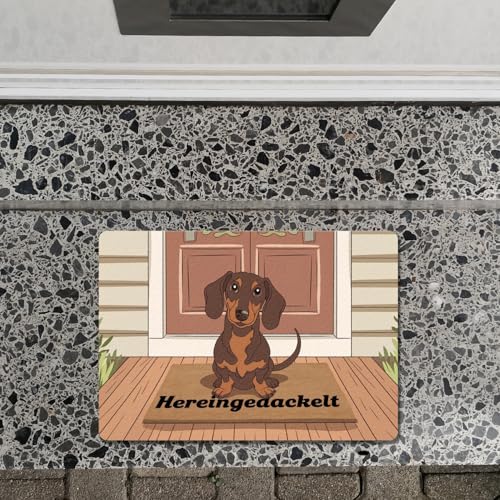 speecheese Hereingedackelt Dackel Fußmatte in 35x50 cm ohne Rand für Dackel-Liebhaber lustige Schmutzfangmatte für Haustierfreunde