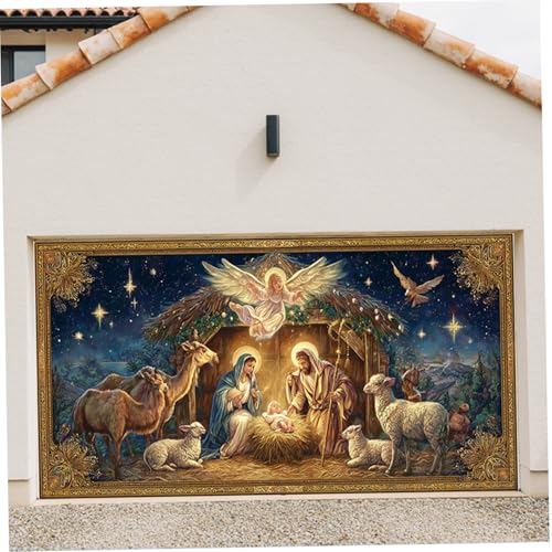 Couvertures décoratives Nativité Jésus pour illuminer une grande porte de garage à Noël - 5