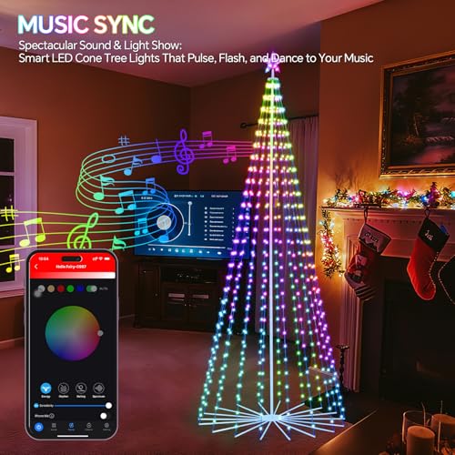 Image of FANCILLUMA 12 FT 832 LED Outdoor Smart Christmas Cone Tree Lights | RGB Color Changing, DIY Multicolor Lightshow, APP & Remote Control, Music Sync Timer Waterproof Outdoor Christmas Decorations