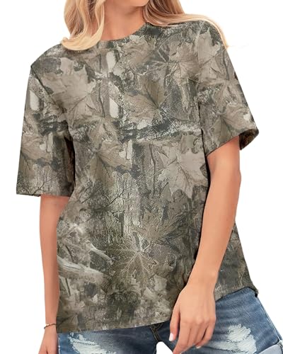 Camo Leaf Print Y2k Loose Fitting T-Shirts Graphic Spring Outfits Casual Shirts Cargo Tee Tops for Women Men2