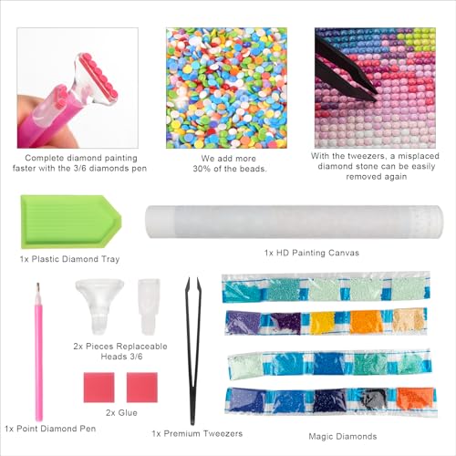 Pintura de diamante para adultos con diseño de paisajes de lavanda y puesta de sol DIY 5