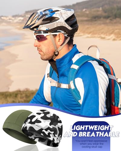 Image of 9 Pcs Cooling Skull Cap Camo Liner Sweat Wicking Lightweight Cycling Cap Running Hat for Men Women
