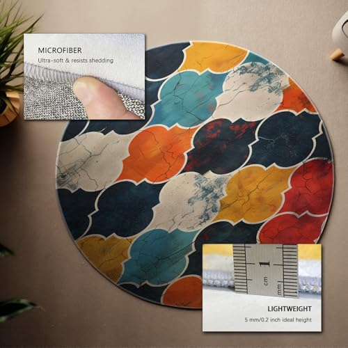 Tapis rond craquelé boho antidérapant doux 100cm multicolore