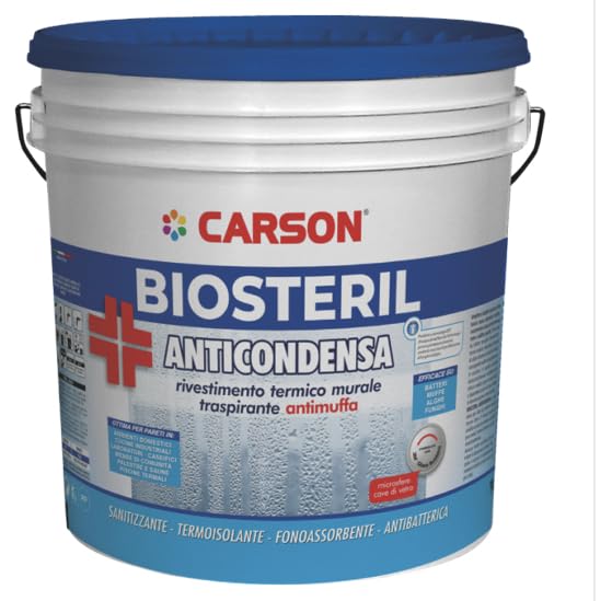 BIOSTERIL ANTICONDENSA PITTURA ANTIMUFFA TERMICA Sanitizzante Antibatterica RISOLUZIONE DEFINITIVA LITRI 8