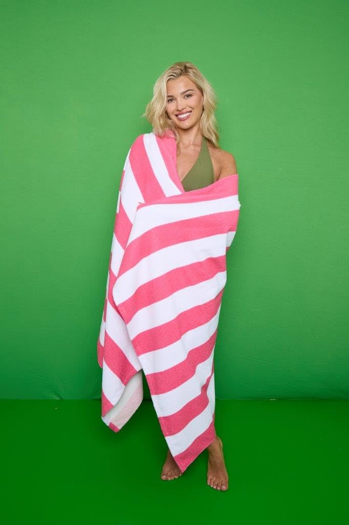 Artistic Fashionista Limited Microfibre Sand Free JUMBO BEACH TOWELS - Lightweight, Compact, Absorbent, Quick Dry for Camping, Travel, Yoga, Sports (Cabana Stripe - Pink)