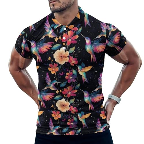 Polo de golf homme respirant à motif colibri pour le club de sport