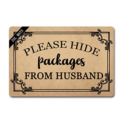 ZSL Indoor Doormat Front Door Mat Funny Welcome Rubber Non Slip Door Mats Personalized Design Entrance Door Rug Shoes Mat Kitchen mat and Rugs (23.6 X 15.7 in) Please Hide Packages from Husband