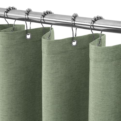 VANZAVANZU Duschvorhang mit Metall Duschvorhangringe Stoff Textil Badewannenvorhang Anti Schimmel Bad Vorhang Set Wasserdicht Badewanne Vorhang Schwerer Shower Curtain Badezimmer